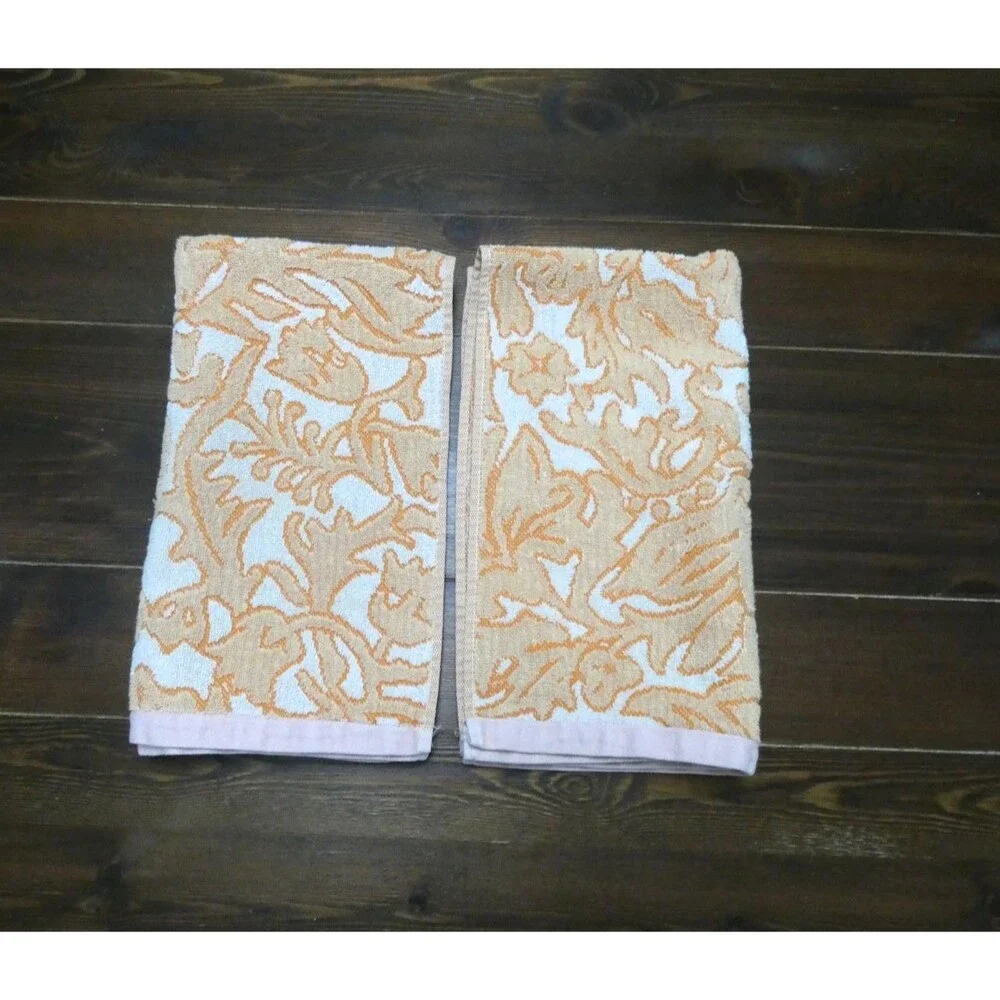 Anthropologie Set of 2 Devon Floral Collection Hand Towels 100% Cotton 16